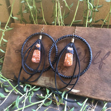 Leather Hoop Earrings - Peach Druzy & Black