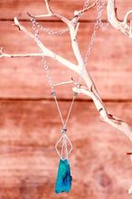 Mindful Square Long Silver Necklace (Blue Agate) - Funraise 