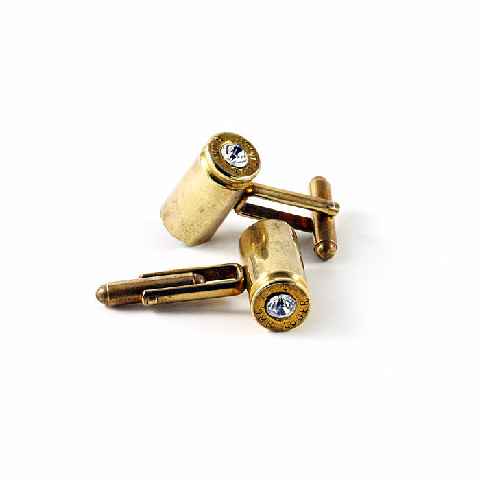 9mm Bullet & Crystal Cuff Links - Funraise 