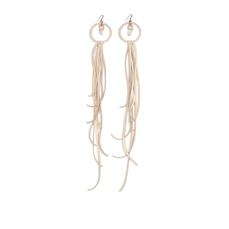 Crystal & Leather Tassel Earrings - Funraise 