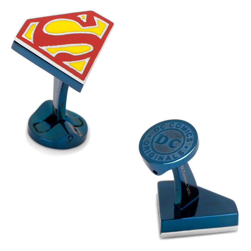 Stainless Steel Blue Superman Shield Cufflinks - Funraise 