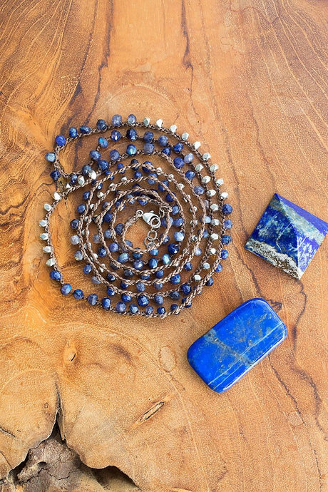 Lapis Lazuli Necklace-Convertible Wrap Bracelet-Double Layer Necklace-Anklet - Funraise 
