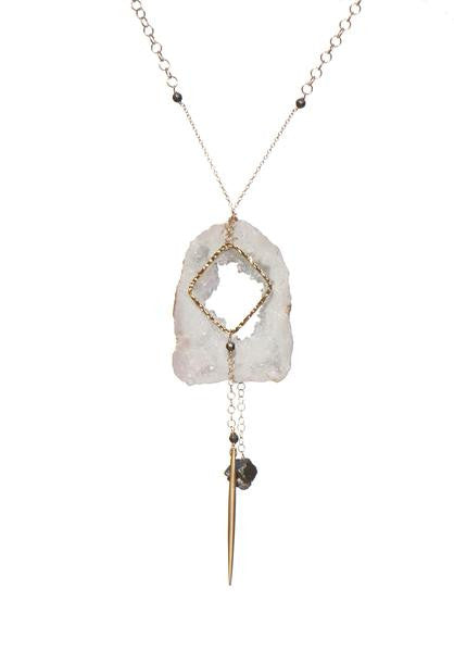 Geode Nature's Glitter Square Gold Long Necklace - Funraise 