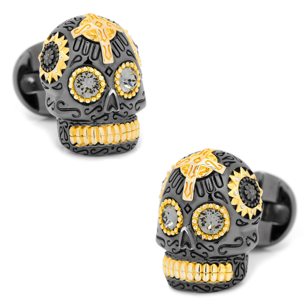 Black and Gold Vermeil Day of the Dead Skull Cufflinks - Funraise 
